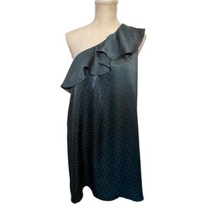 Madewell Dress 100% Silk Green Polka Dot One Shoulder Size 10 Ruffle Top